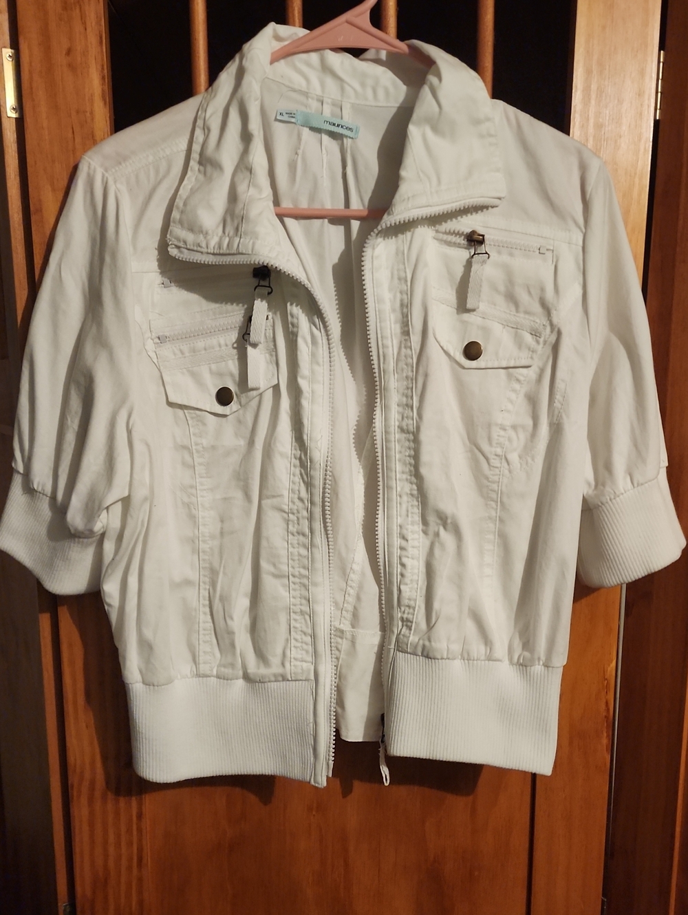 Maurices White Short-Sleeve Bomber Jacket